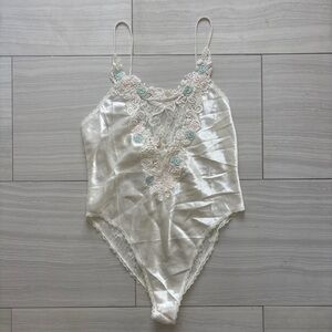 Vintage Victoria Secret Ivory Lace Satin Lingerie bodysuit small